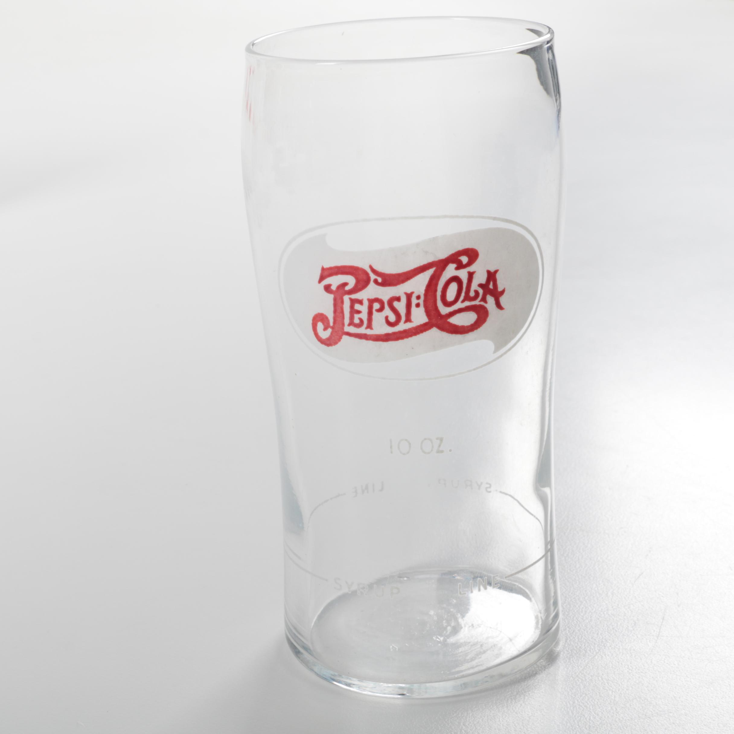 Vintage Pepsi-Cola Soda Fountain Glasses With Syrup Line