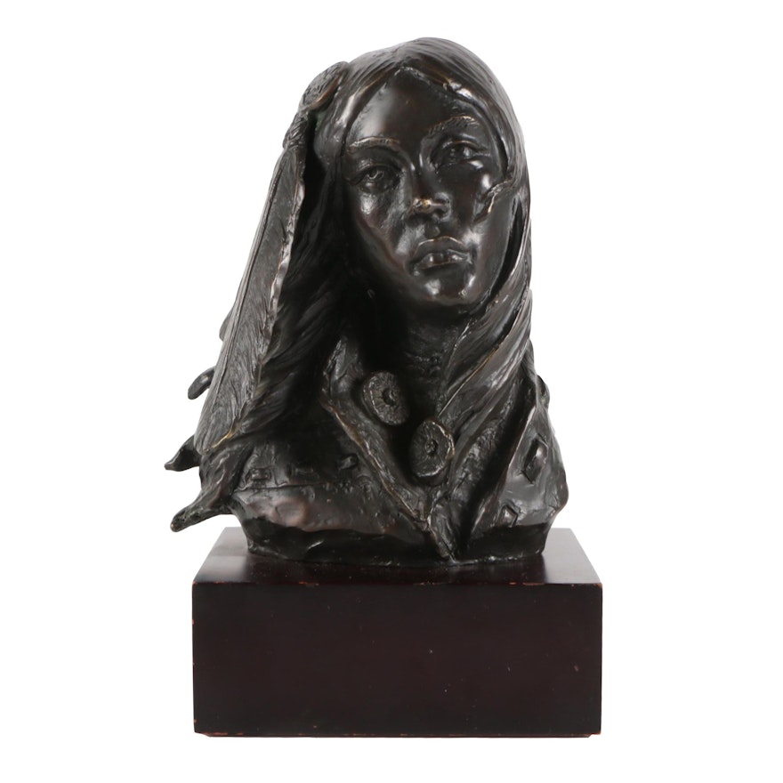 Kim B. Brass Bust of Native American Inspired Woman