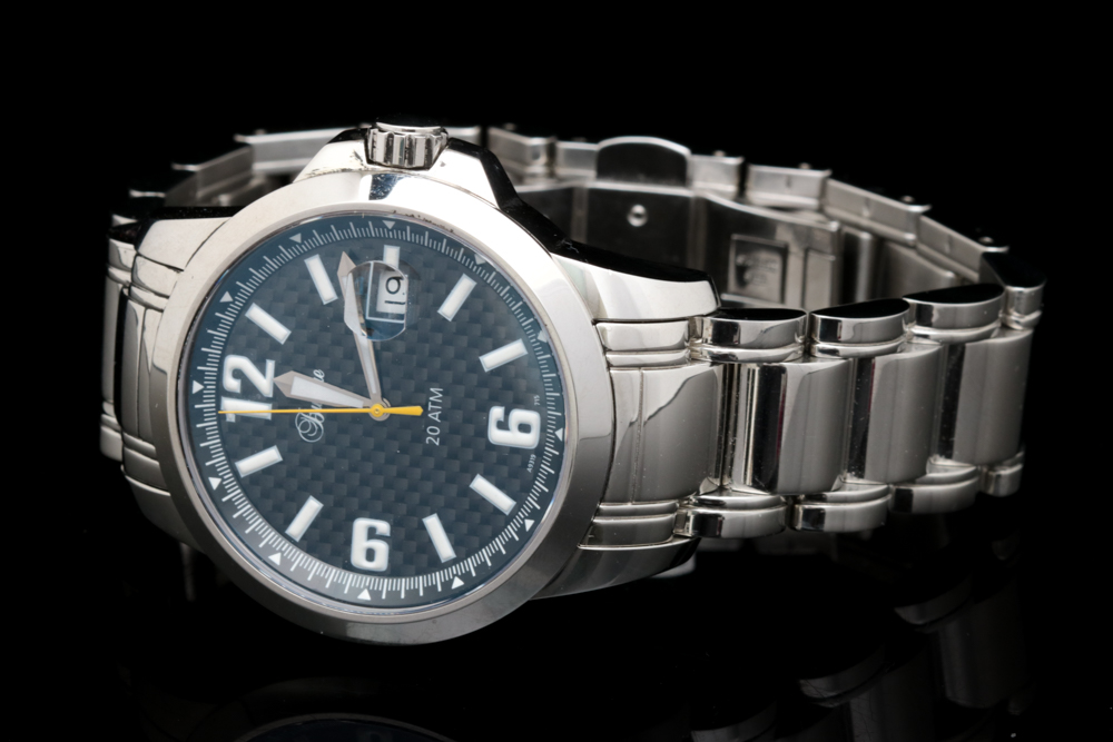Burque Stainless Steel Watch with a Carbon Fiber Dial