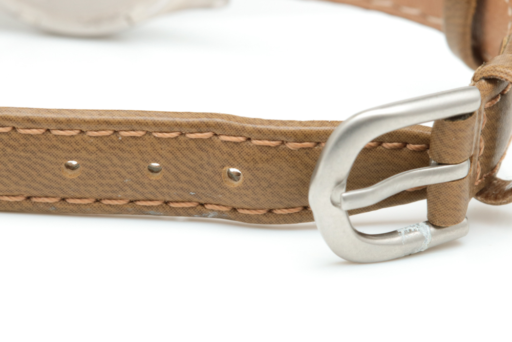 Burque Stainless Steel and Genuine Leather Band Watch