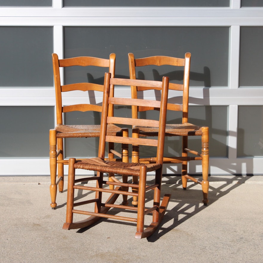 Pair of Ladderback Side Chairs and Rocking Chair