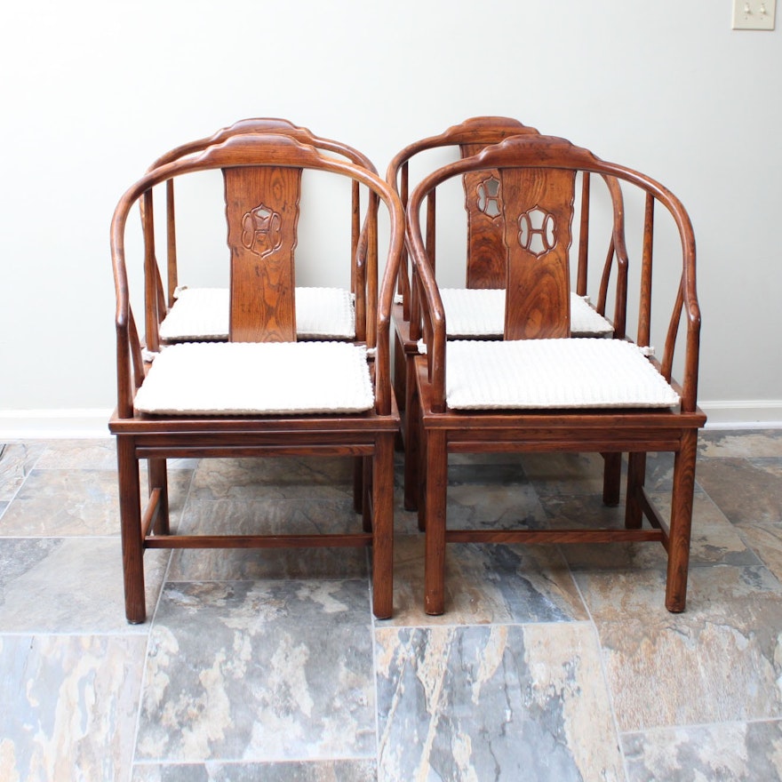 Chinese Horseshoe Style Elm Chairs by Henredon