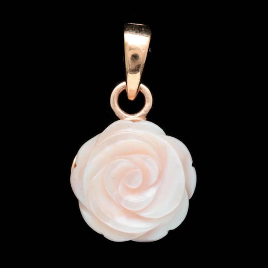 Rose Gold Wash on Sterling Silver and Pink Mother of Pearl Flower Pendant