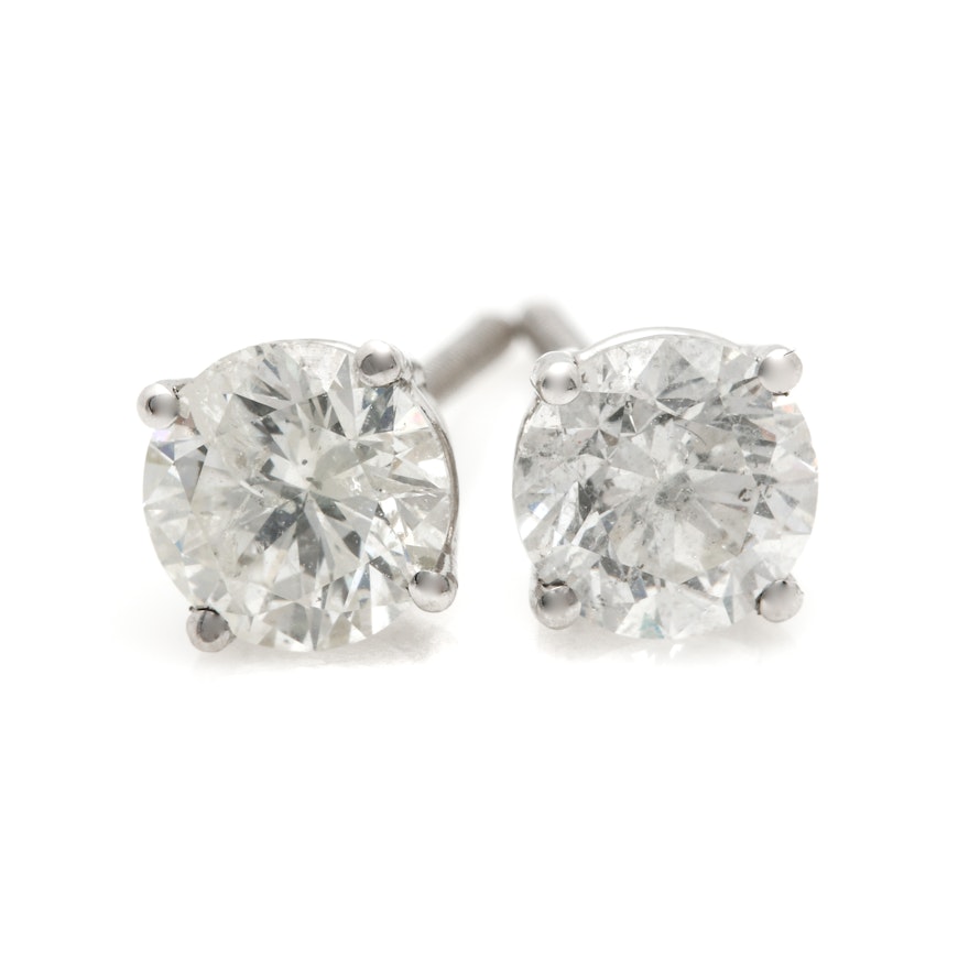 14K White Gold 1.35 CTW Diamond Stud Earrings