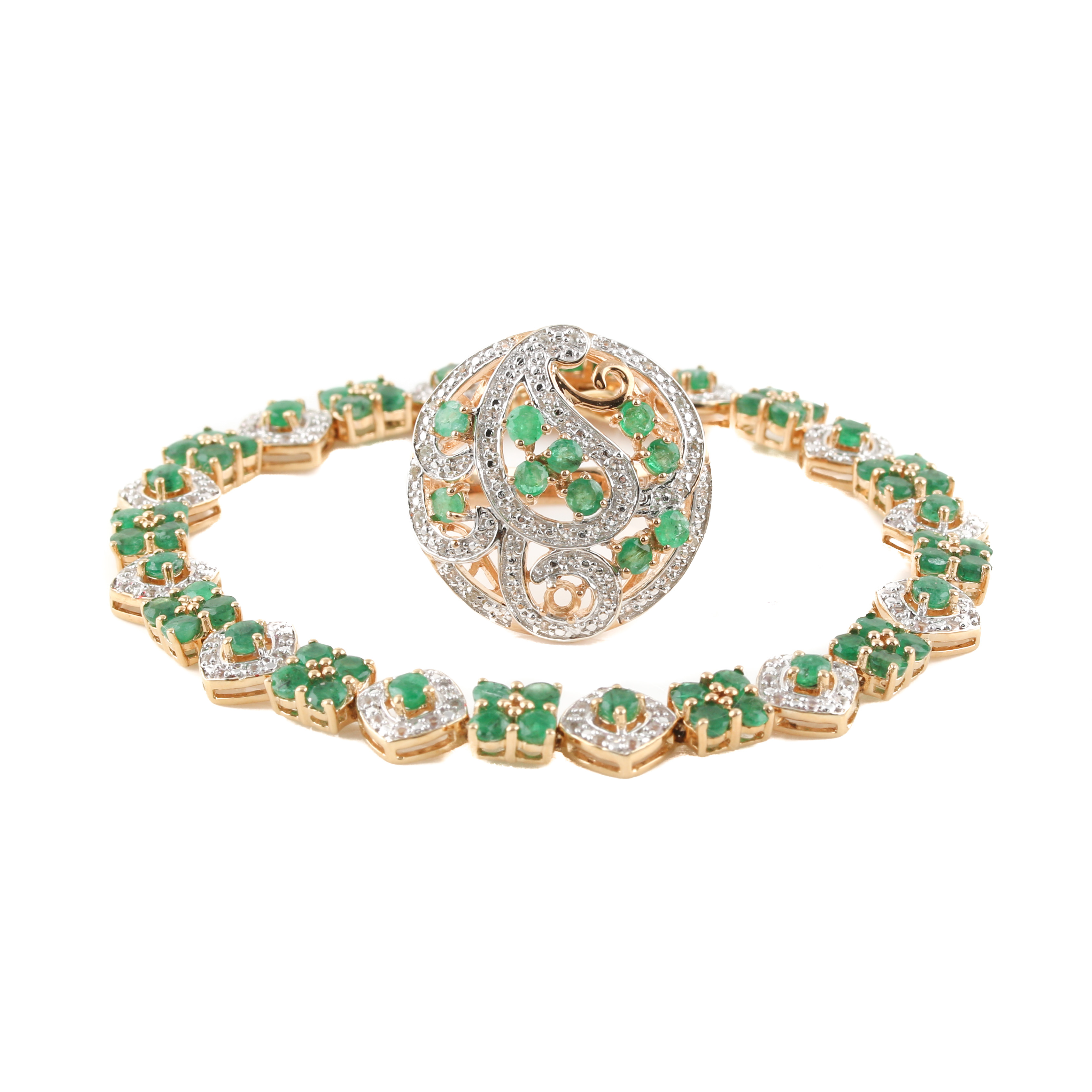 Orianne Gold Wash on Sterling Silver Emerald and White Topaz Bracelet and Ring