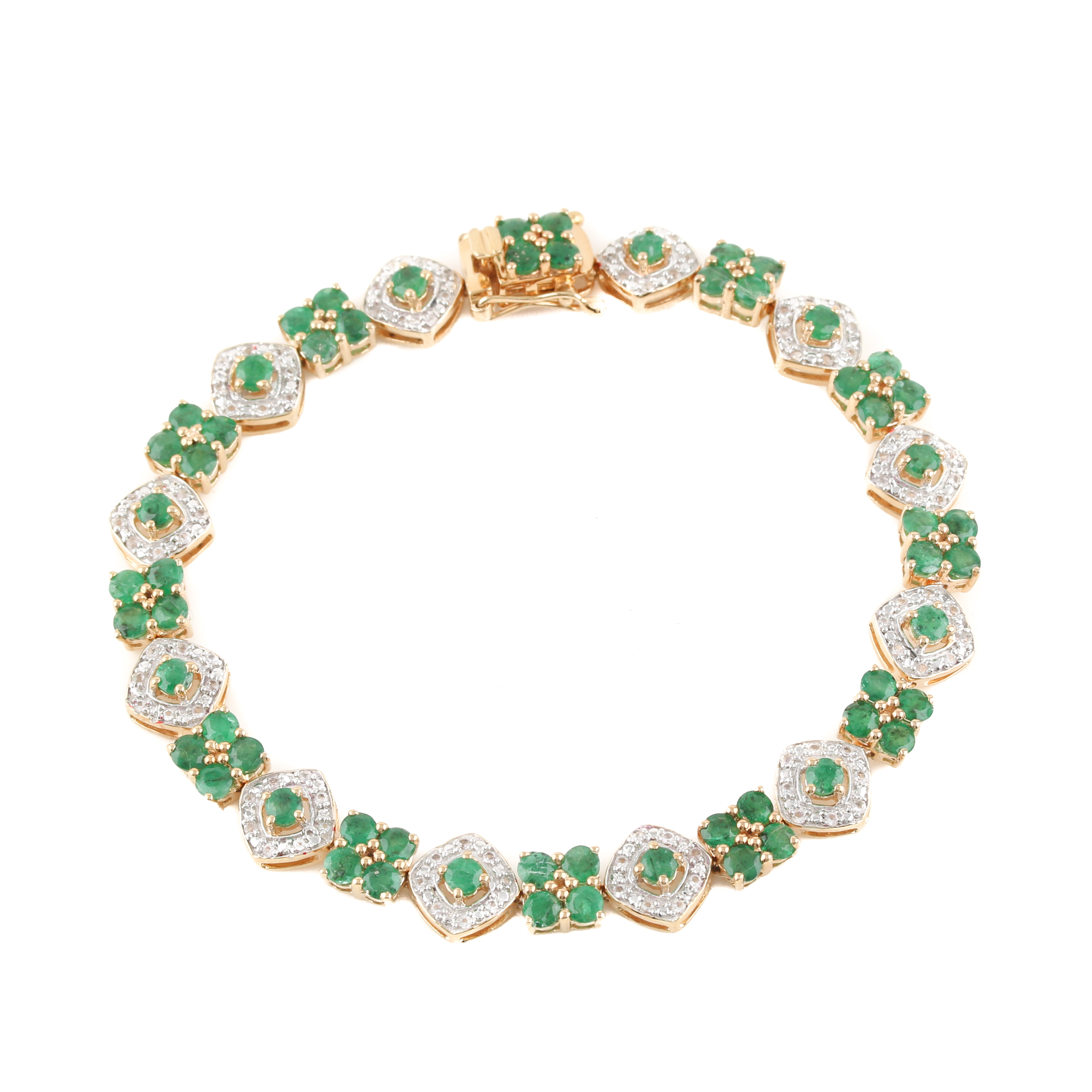 Orianne Gold Wash on Sterling Silver Emerald and White Topaz Bracelet and Ring