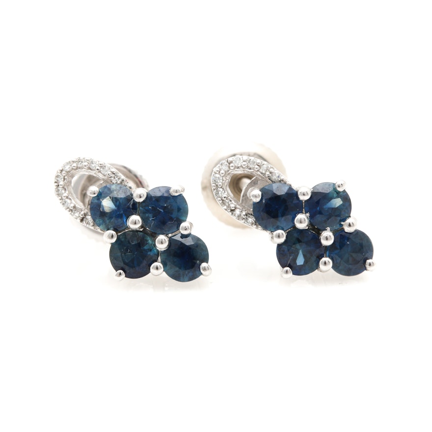 18K White Gold Blue Sapphire and Diamond Earrings