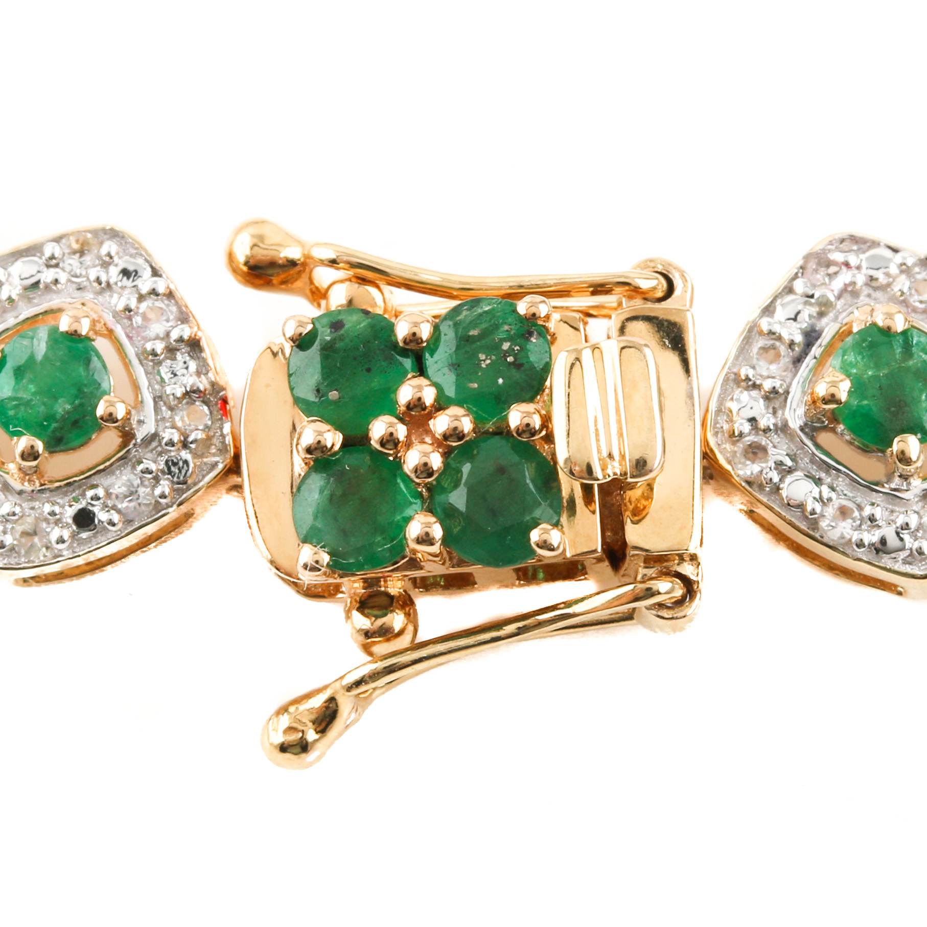 Orianne Gold Wash on Sterling Silver Emerald and White Topaz Bracelet and Ring