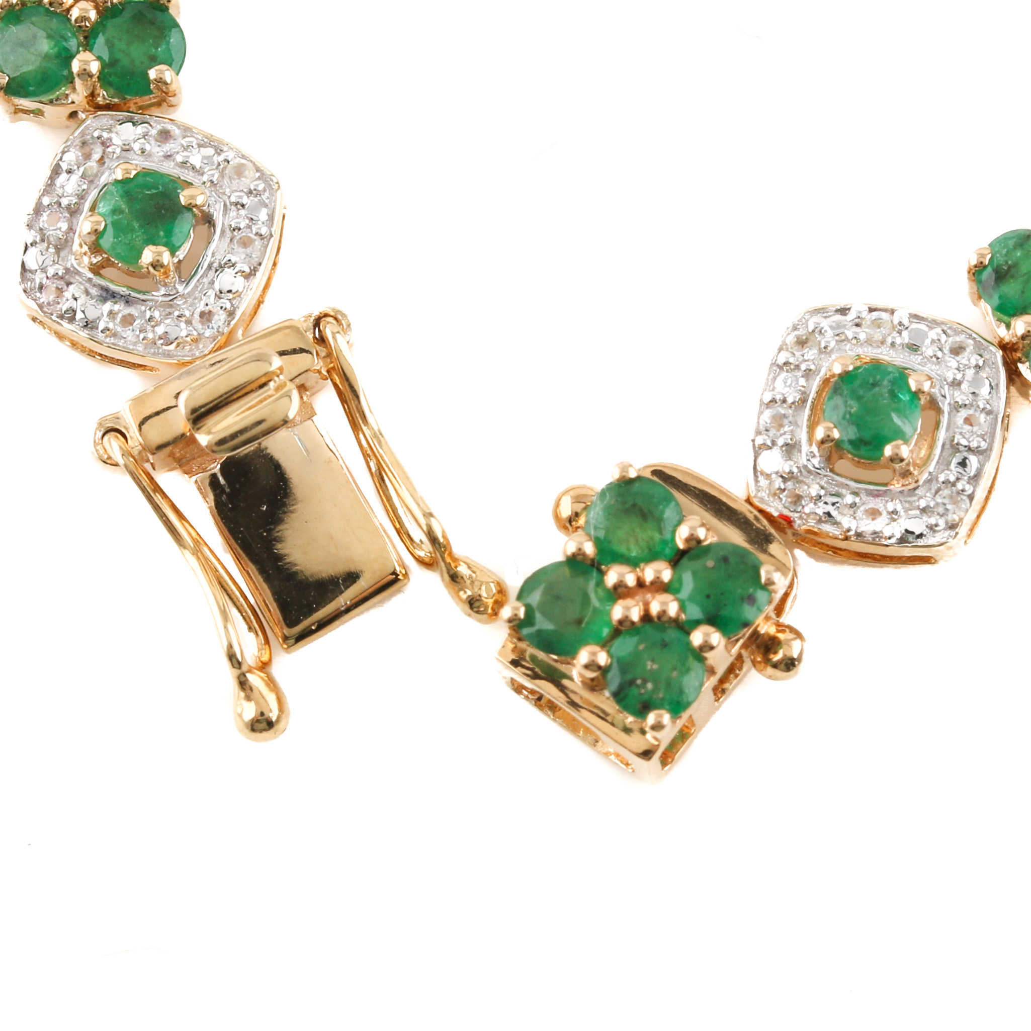 Orianne Gold Wash on Sterling Silver Emerald and White Topaz Bracelet and Ring