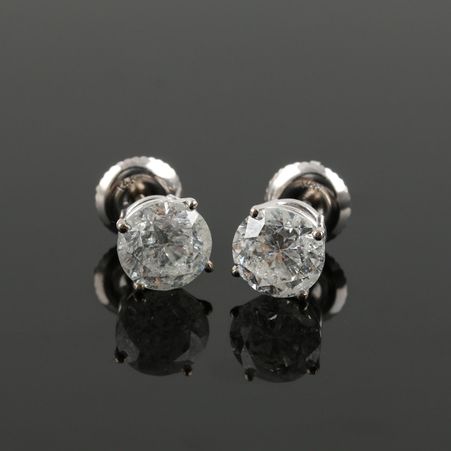 14K White Gold 2.48 CTW Diamond Stud Earrings