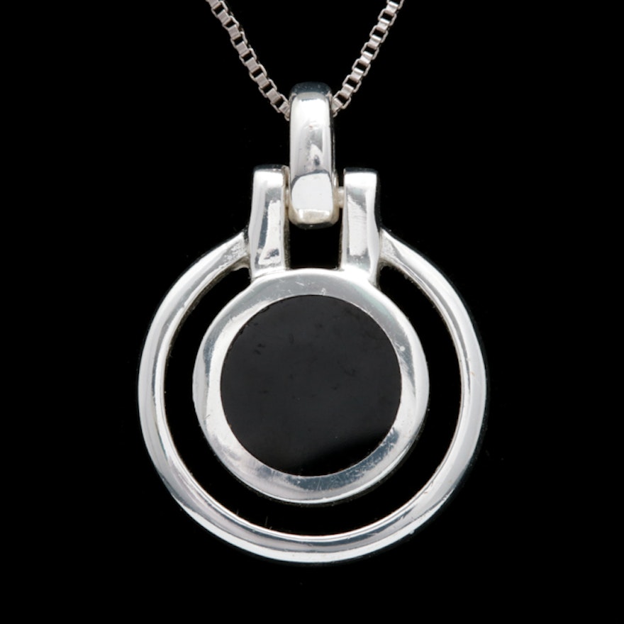 Sterling Silver and Onyx Pendant with Chain