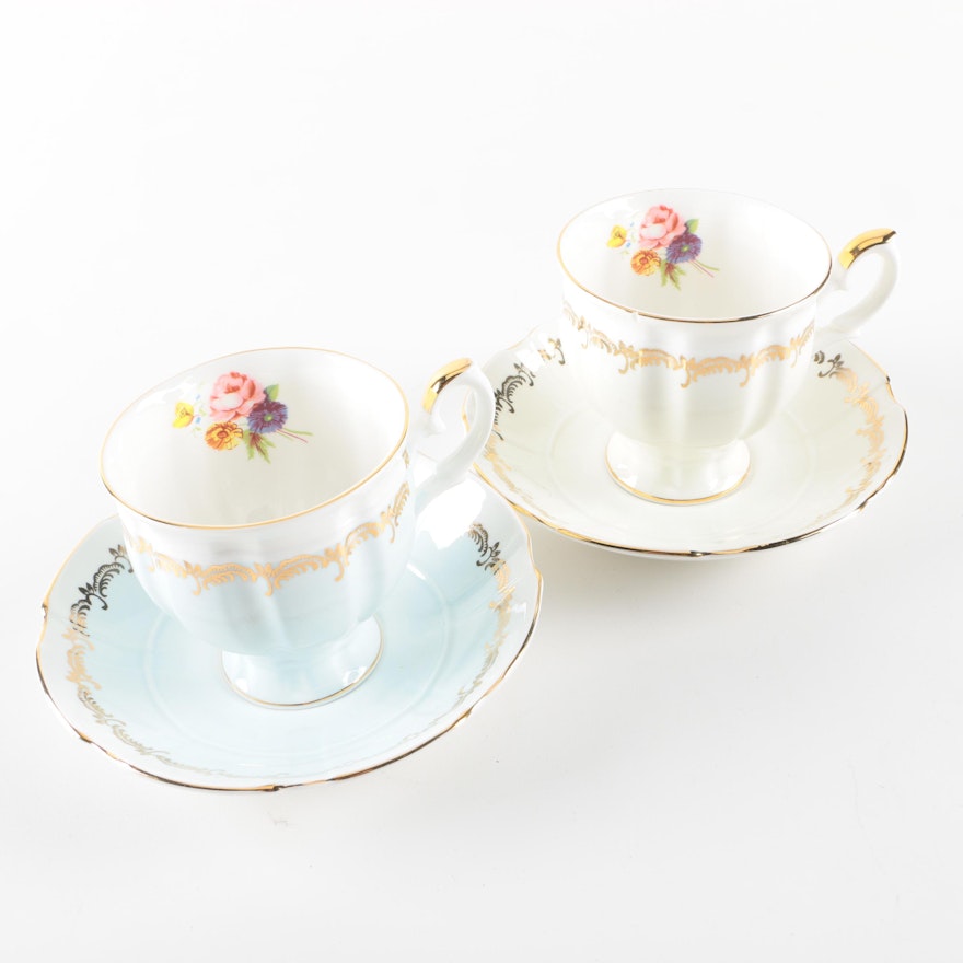 Crown Staffordshire Bone China Tea Cups and Saucers