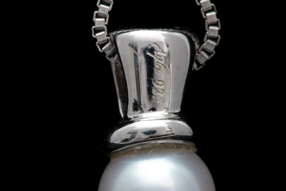 Sterling Silver, Freshwater Pearl and Diamond Snowman Pendant with Chain