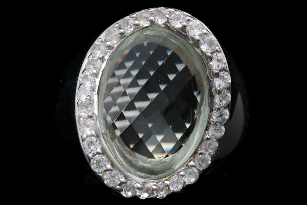 Sterling Silver, Praseolite and White Topaz Cocktail Ring