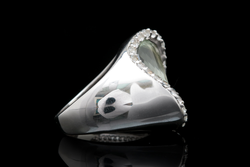 Sterling Silver, Praseolite and White Topaz Cocktail Ring