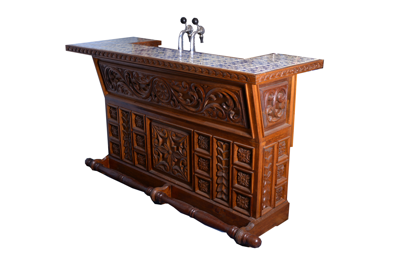 Bavarian Style Carved Bar with Tile Top