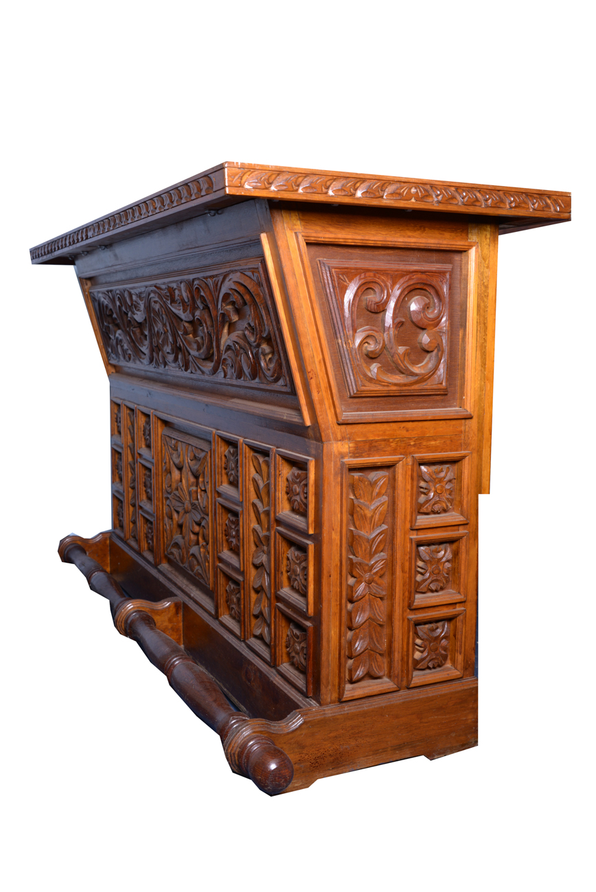Bavarian Style Carved Bar with Tile Top