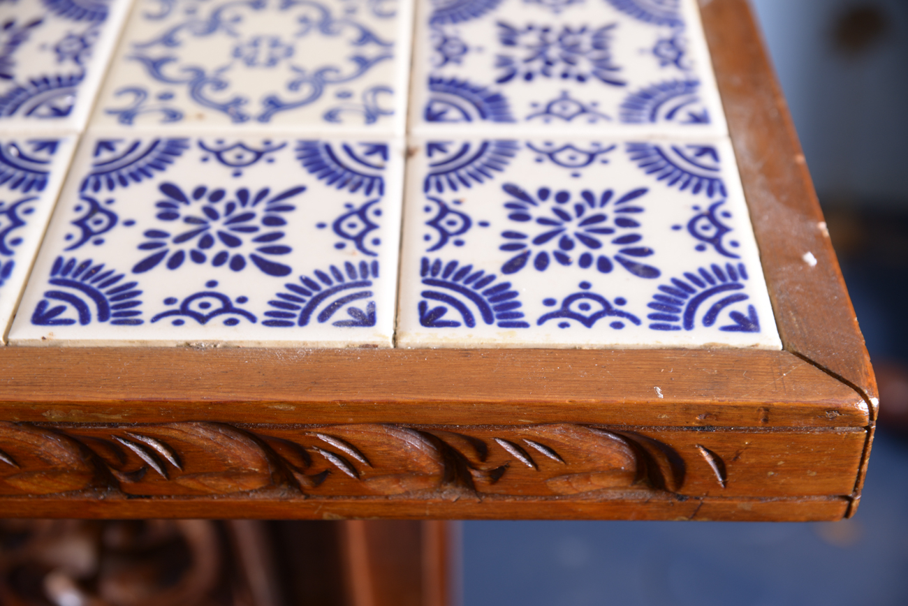 Bavarian Style Carved Bar with Tile Top