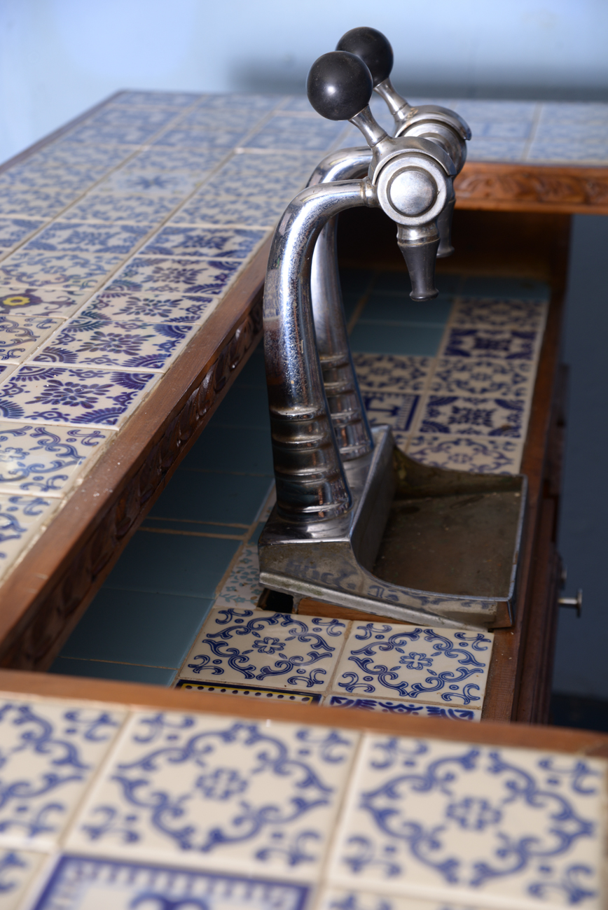 Bavarian Style Carved Bar with Tile Top