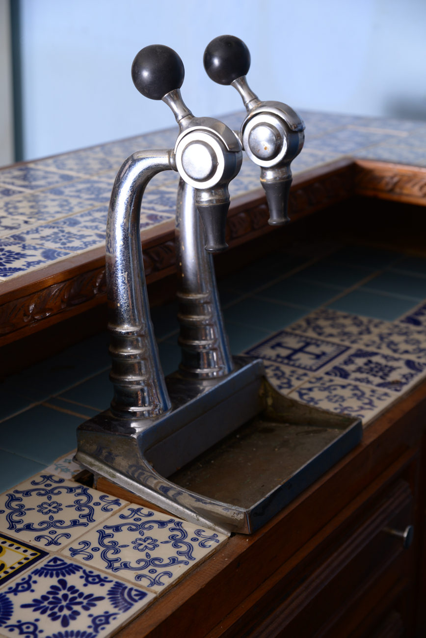 Bavarian Style Carved Bar with Tile Top