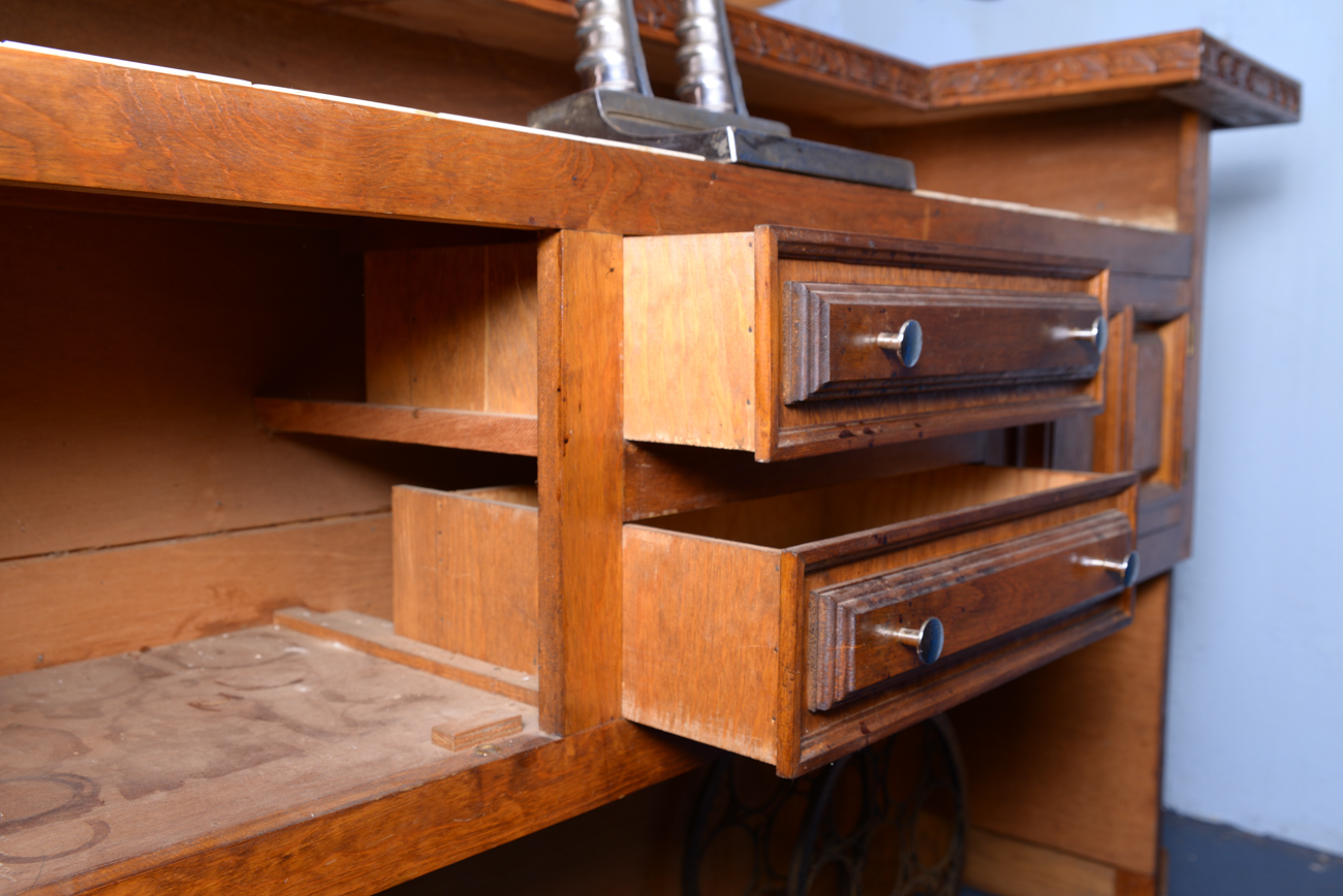 Bavarian Style Carved Bar with Tile Top