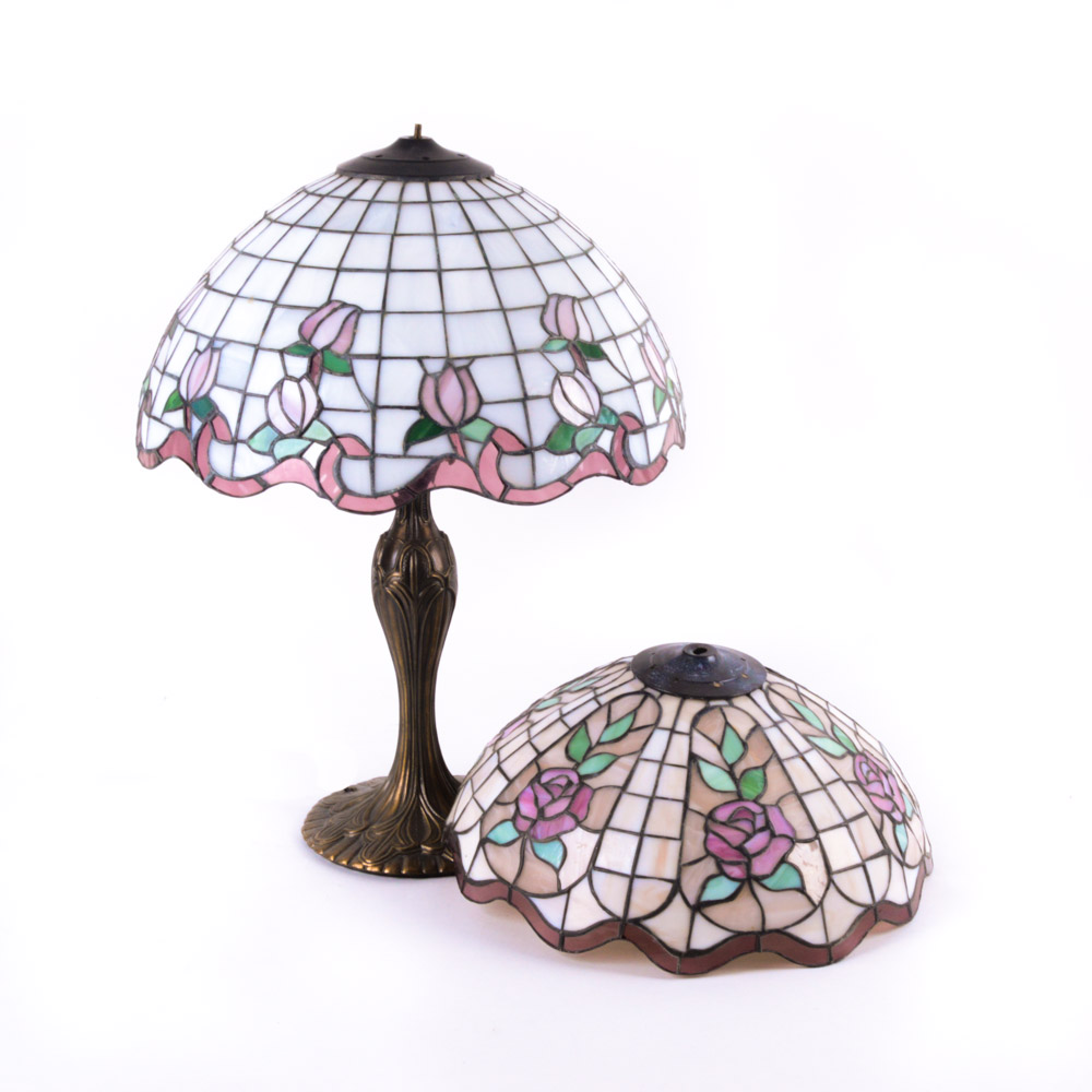 Tiffany Style Stained Glass Rosebud Table Lamps