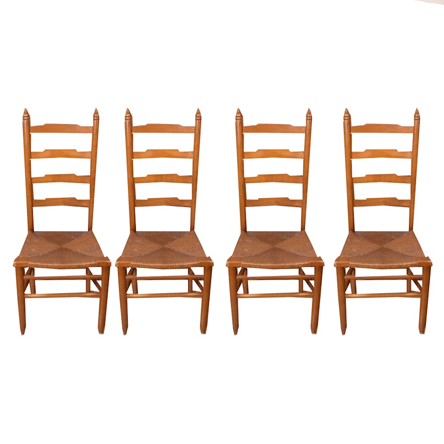 Arts and Crafts Style Ladderback Chairs with Rush Seats