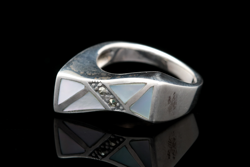 Sterling Silver, Mother of Pearl and Marcasite Ring