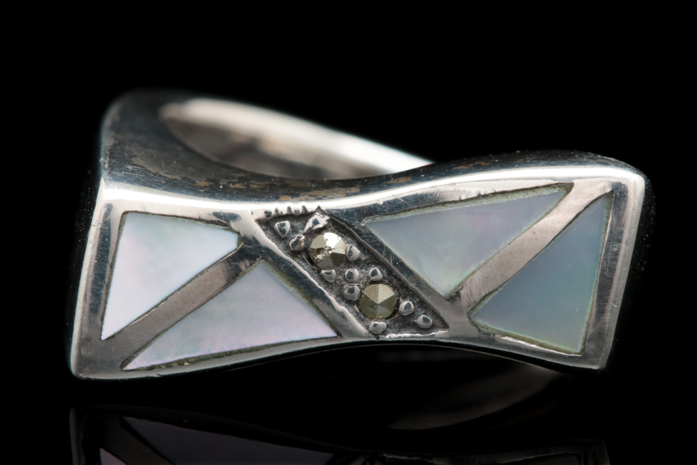 Sterling Silver, Mother of Pearl and Marcasite Ring