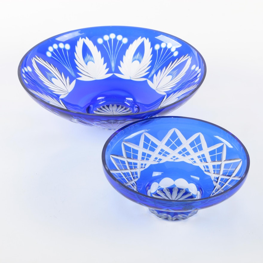 Cobalt Blue Cut to Clear Glass Bowls