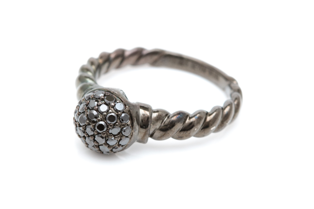 Black Rhodium Plated Sterling Silver and Black Crystal Ring