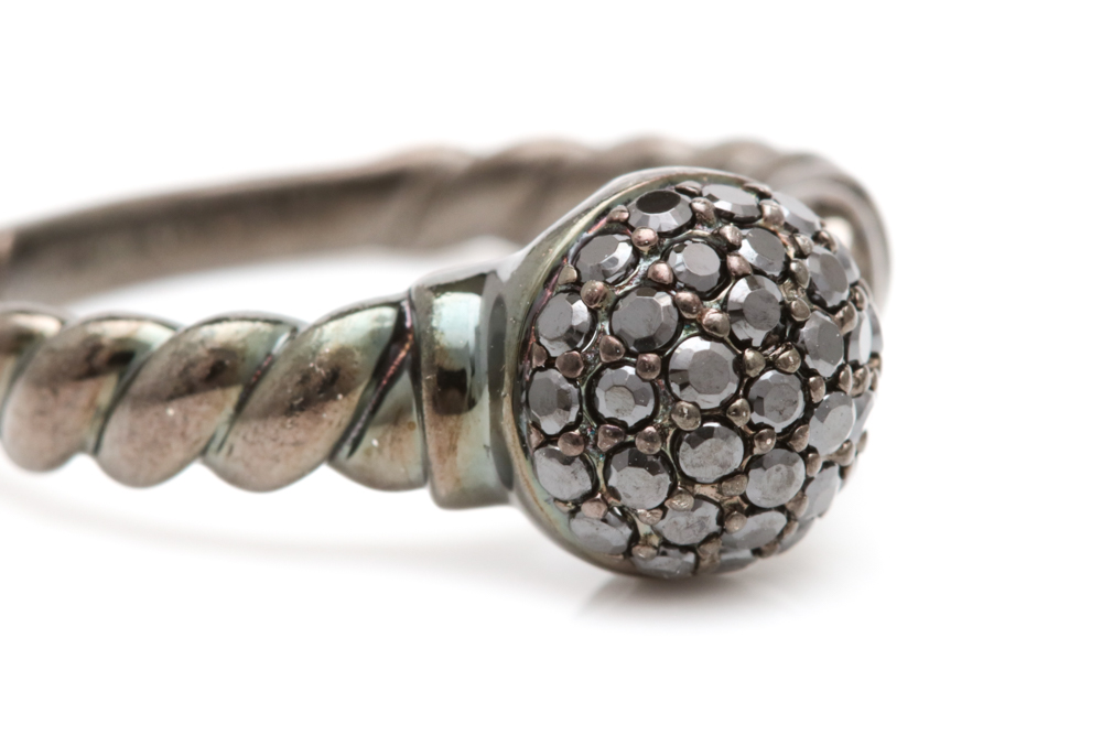 Black Rhodium Plated Sterling Silver and Black Crystal Ring