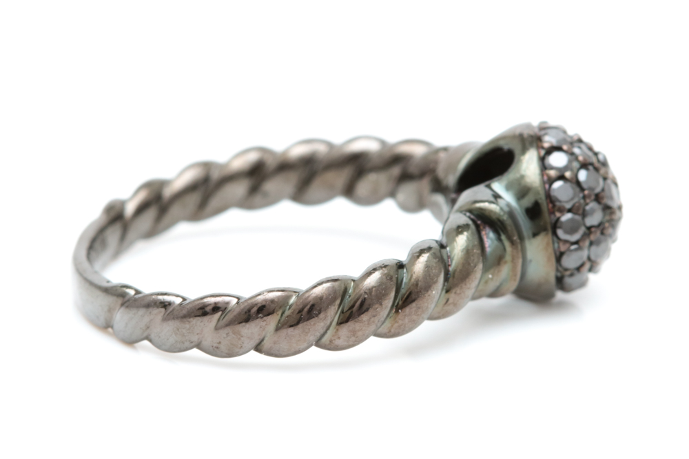 Black Rhodium Plated Sterling Silver and Black Crystal Ring