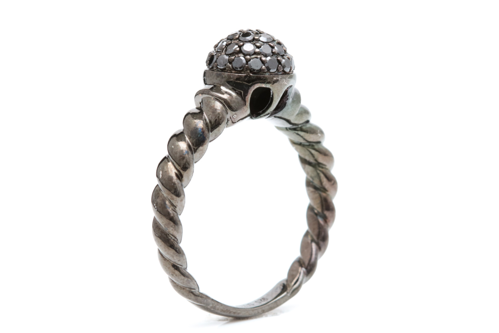 Black Rhodium Plated Sterling Silver and Black Crystal Ring