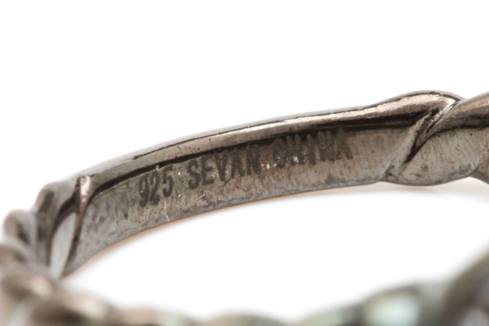 Black Rhodium Plated Sterling Silver and Black Crystal Ring