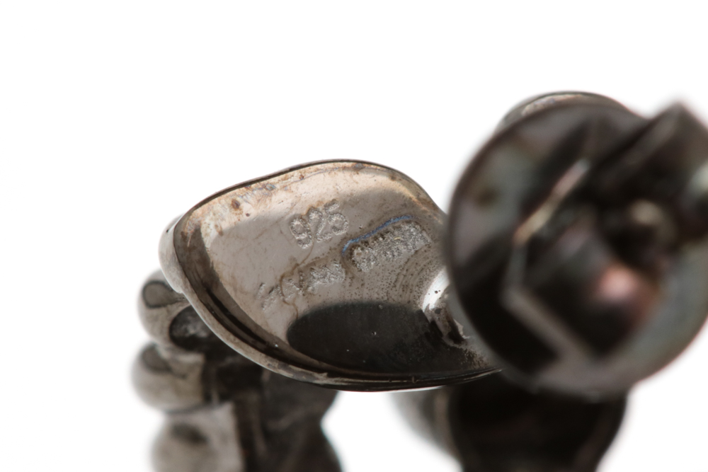 Black Rhodium Plated Sterling Silver and Black Crystal Half Hoop Earrings