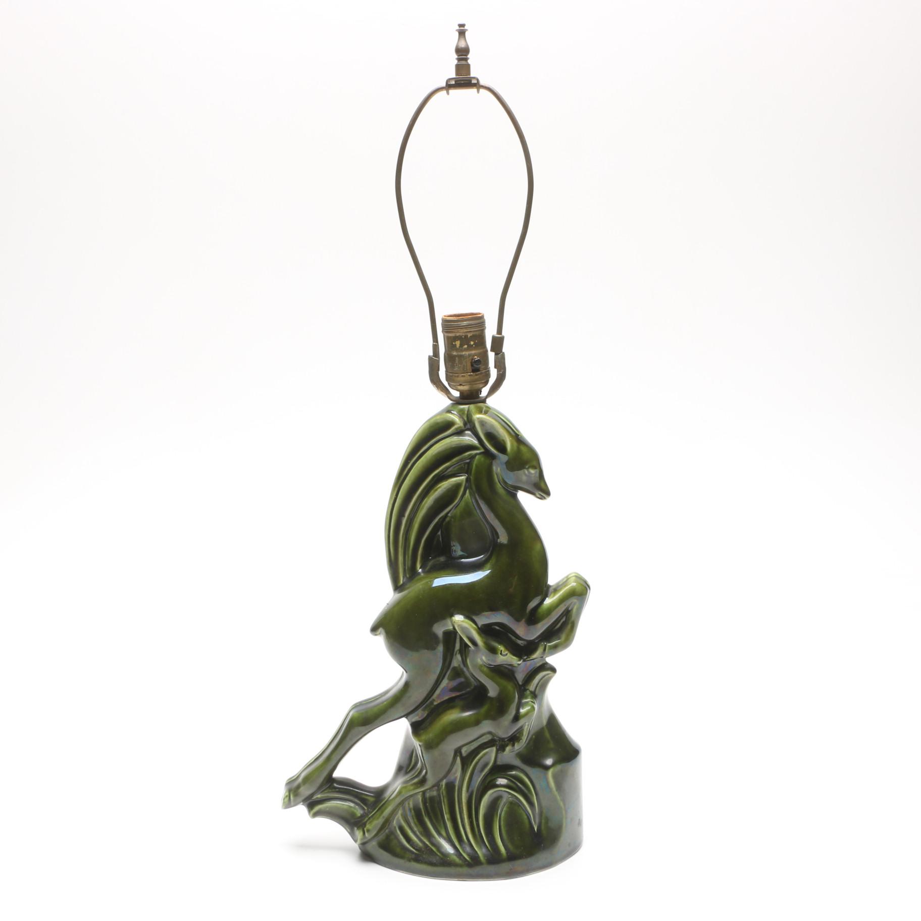 Vintage Haegar Ceramic Lamp with Deer Shaped Base