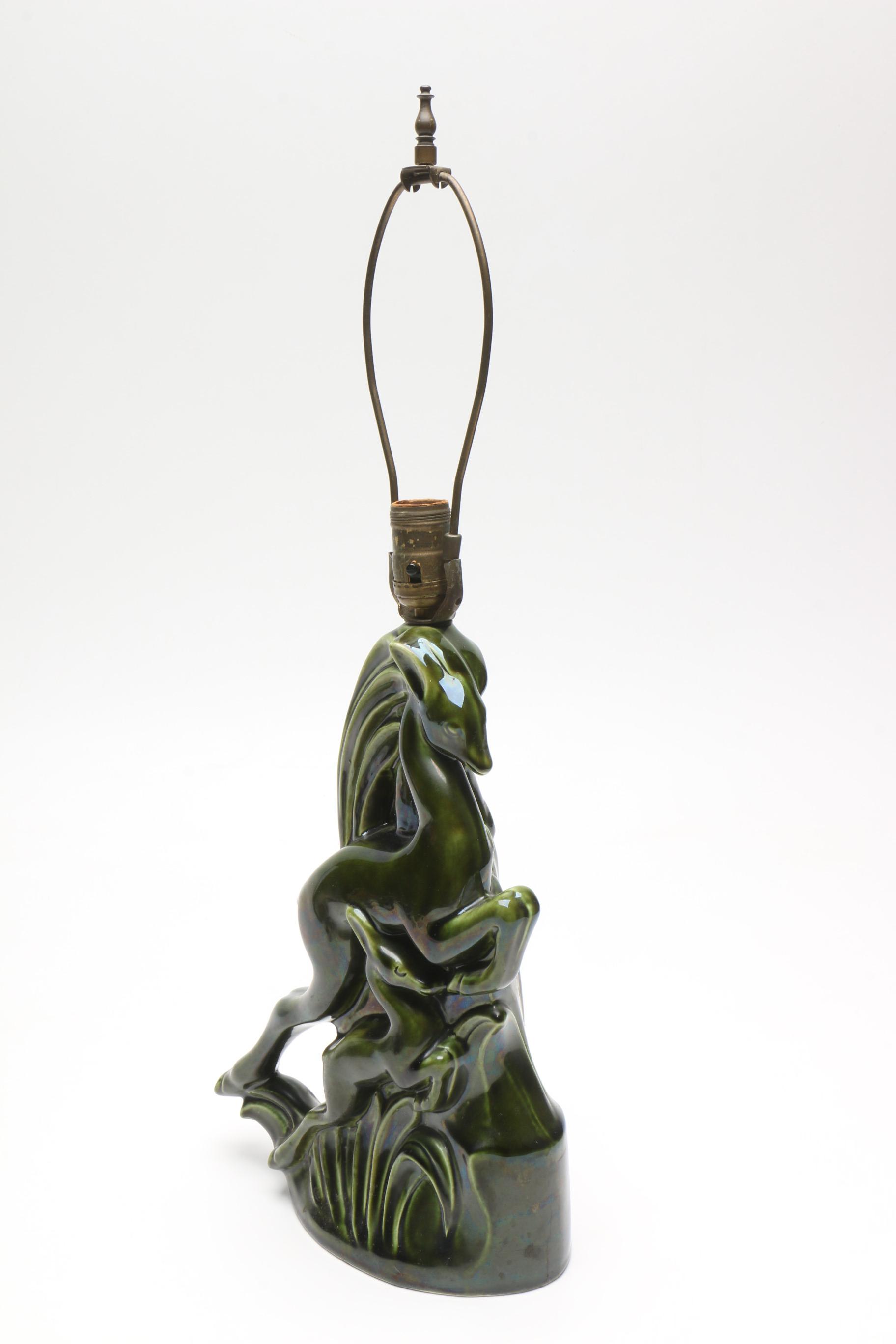 Vintage Haegar Ceramic Lamp with Deer Shaped Base