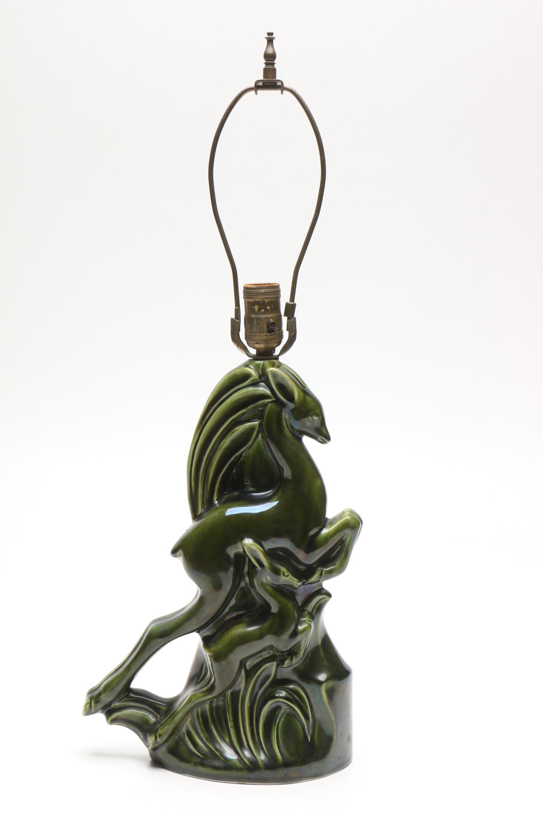 Vintage Haegar Ceramic Lamp with Deer Shaped Base