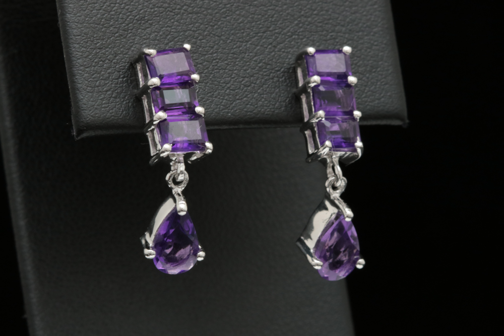 Sterling Silver and Amethyst Drop Earrings