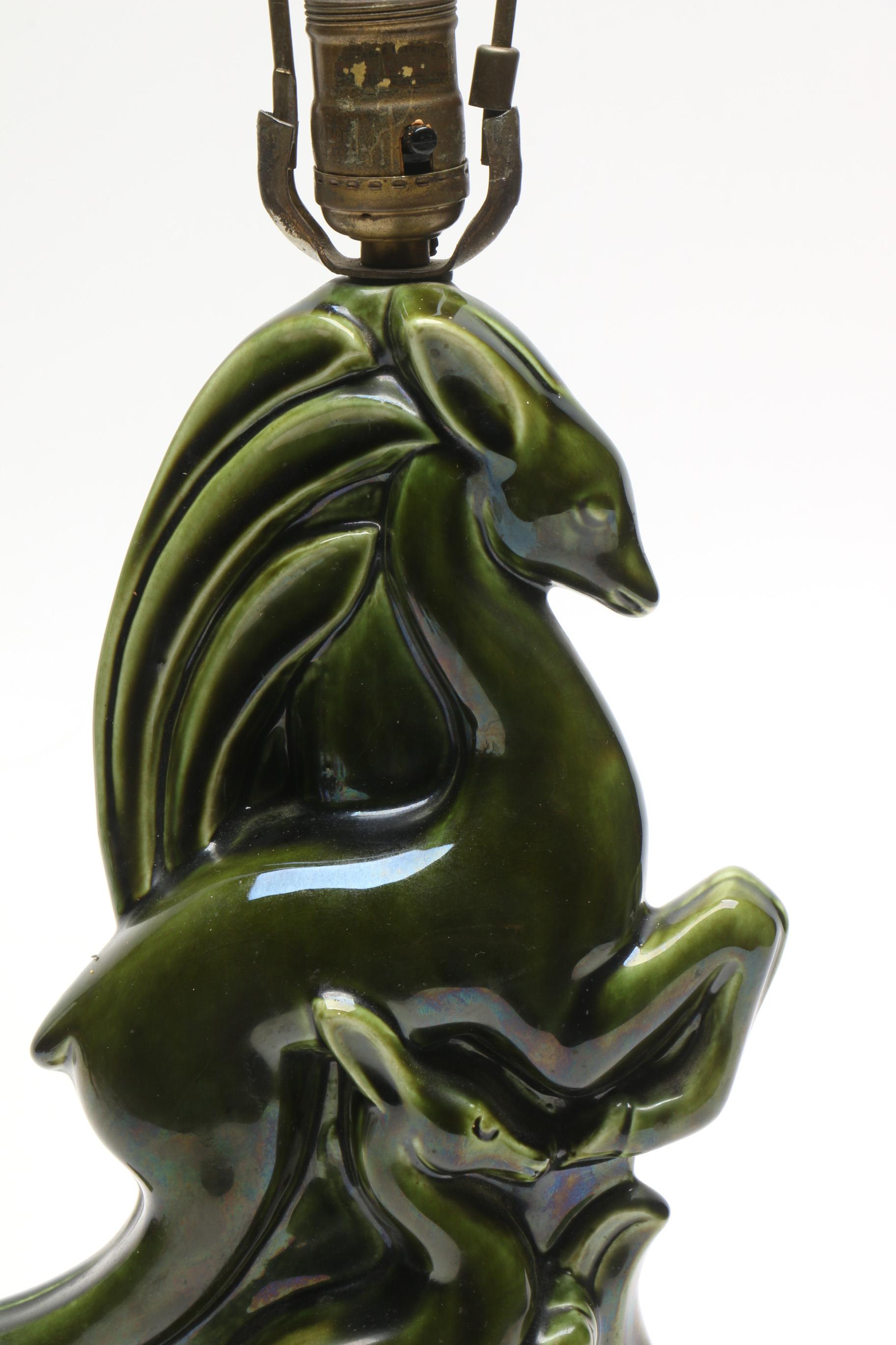 Vintage Haegar Ceramic Lamp with Deer Shaped Base