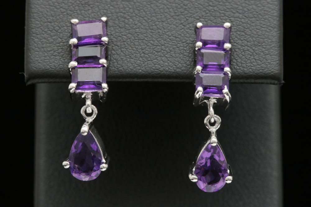 Sterling Silver and Amethyst Drop Earrings
