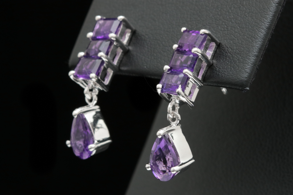 Sterling Silver and Amethyst Drop Earrings