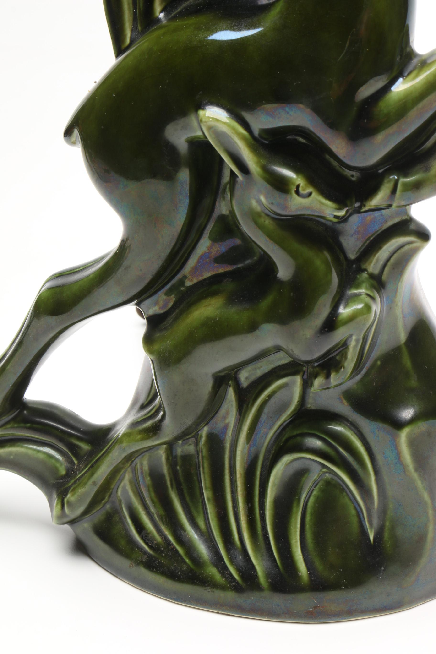 Vintage Haegar Ceramic Lamp with Deer Shaped Base