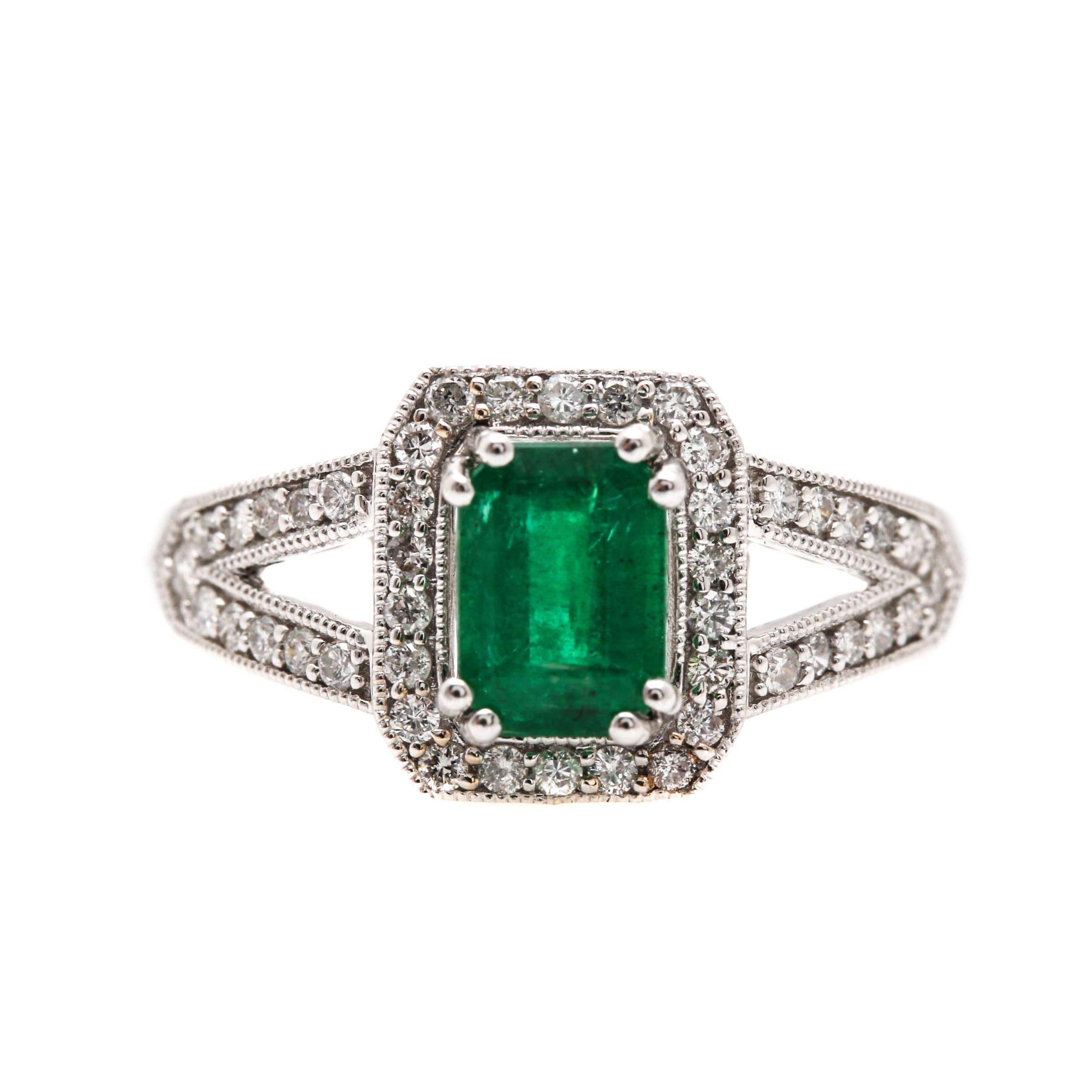 18K White Gold Emerald and Diamond Ring