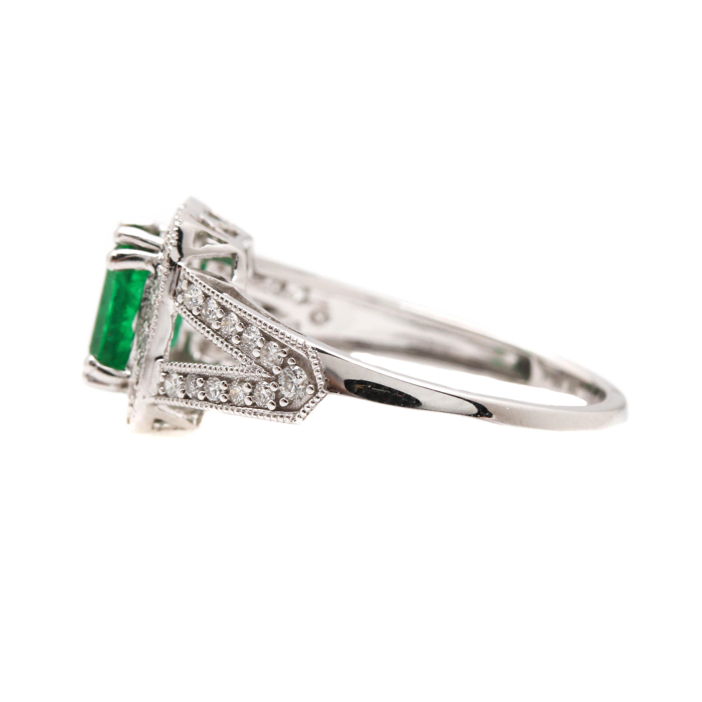 18K White Gold Emerald and Diamond Ring
