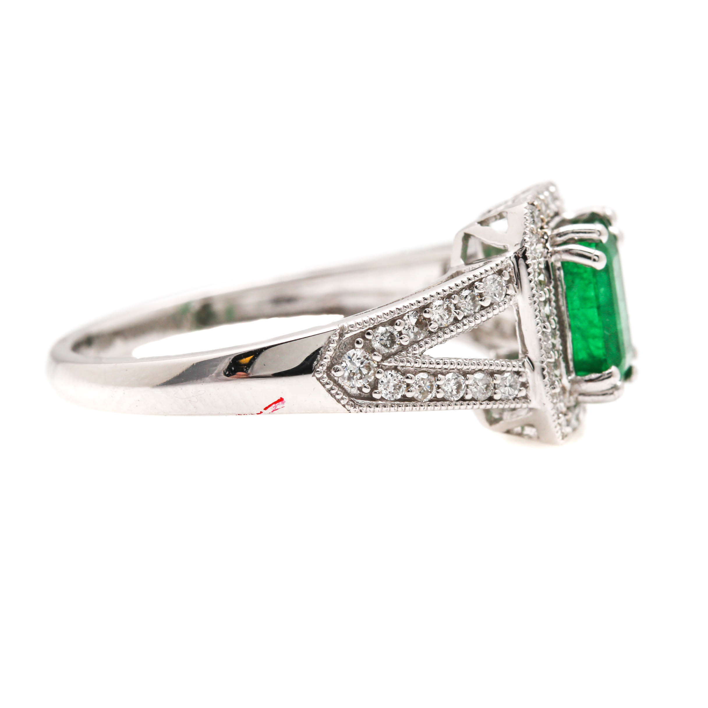 18K White Gold Emerald and Diamond Ring