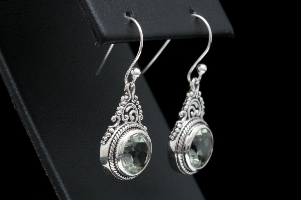 Sterling Silver and Praseolite Dangle Earrings