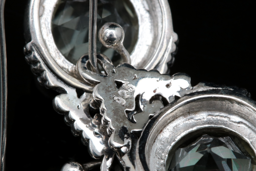 Sterling Silver and Praseolite Dangle Earrings