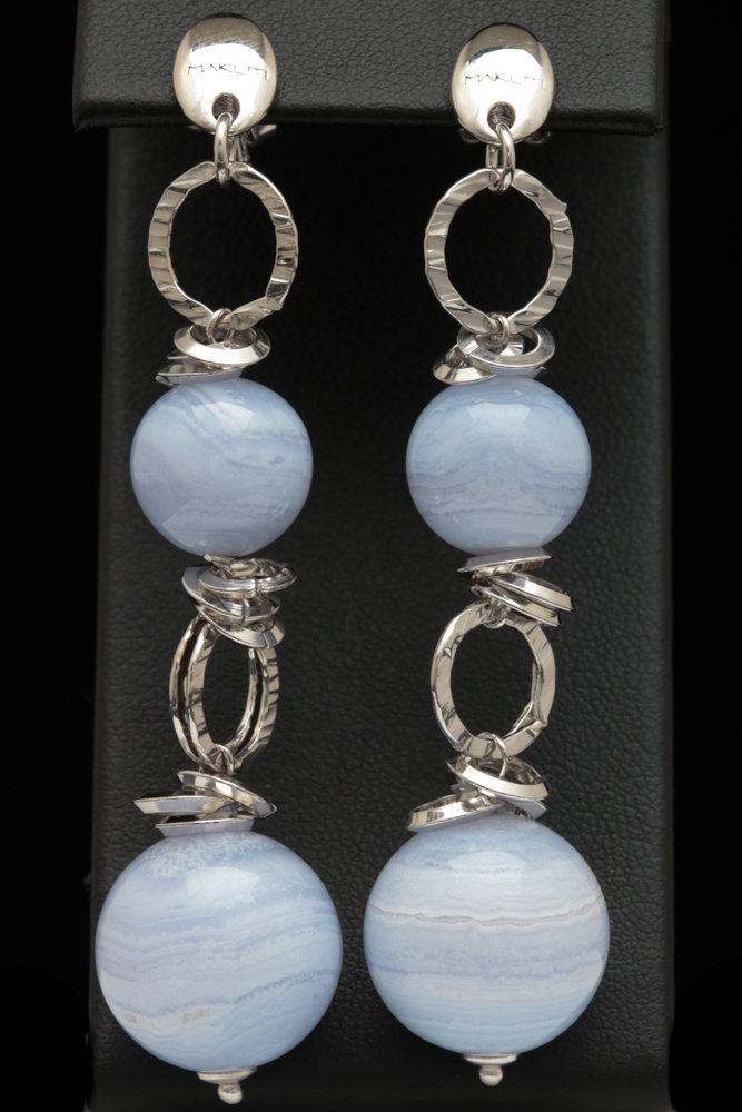 Makuti Sterling Silver and Blue Lace Agate Dangle Earrings
